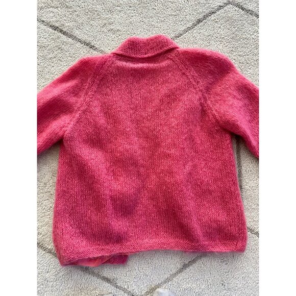 Vintage 60s Pretty in Pink Mohair & Wool Hand Knitted Cardigan Sweater Jackie-O - Picture 6 of 8